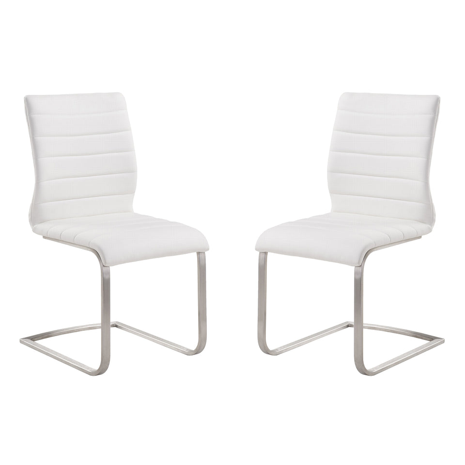 Fusion Contemporary Side Chair In White and Stainless Steel - Set of 2