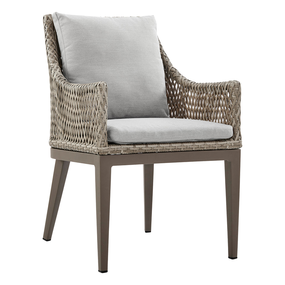 Grenada Outdoor Wicker and Aluminum Gray Dining Chair with Beige Cushions - Set of 2