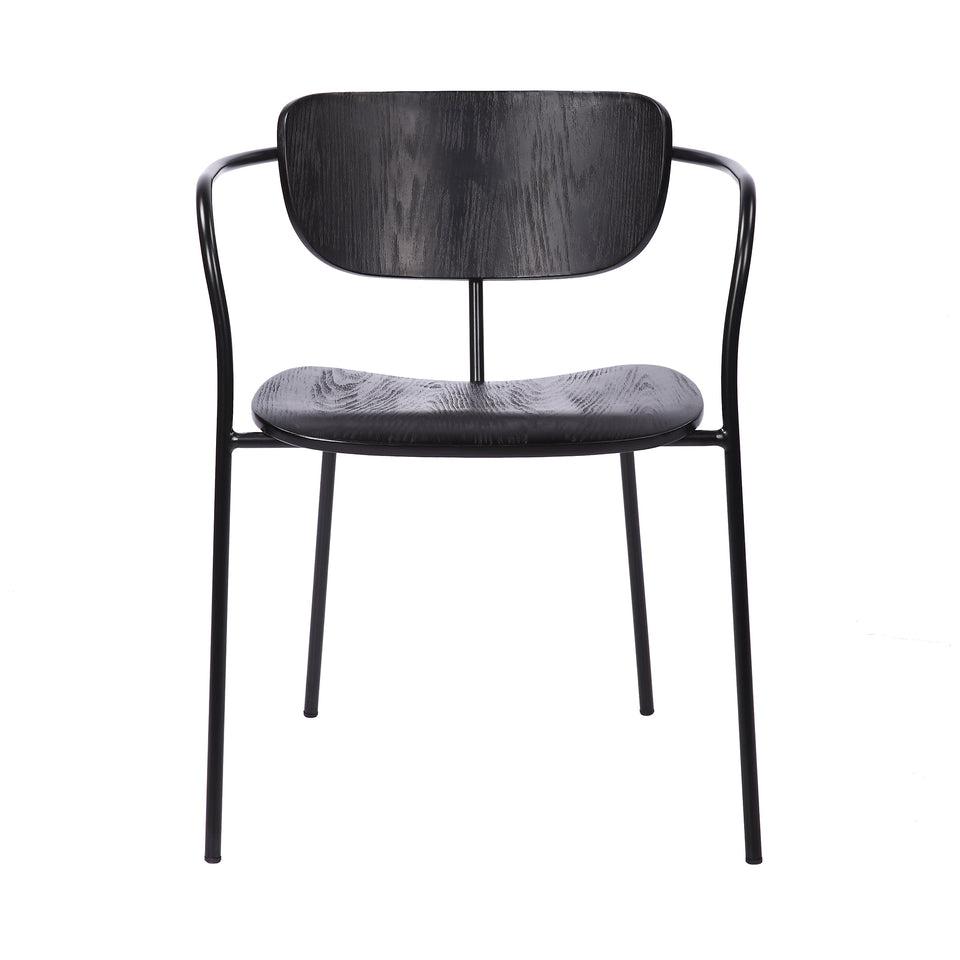 Gavin Steel Side Chair in Black Powder Coating Finish and Black Brushed Wood-Set of 2