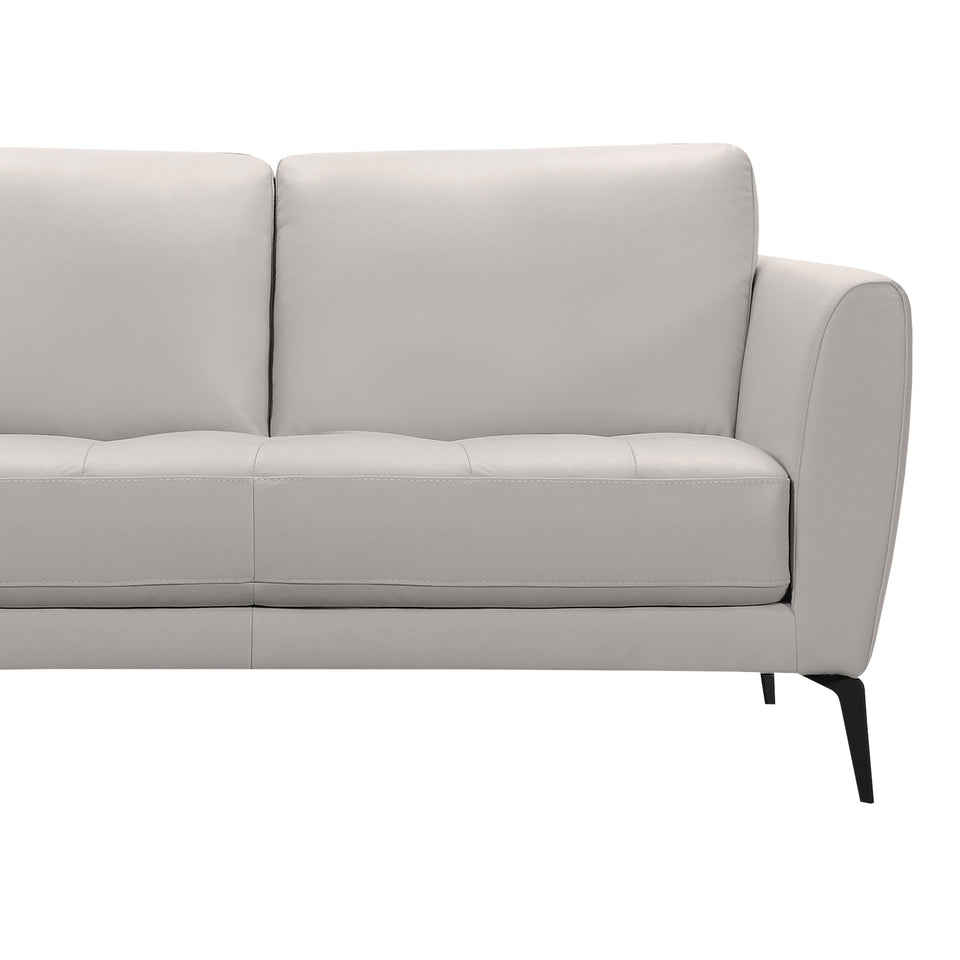 Hope Contemporary Loveseat in Genuine Dove Gray Leather with Black Metal Legs