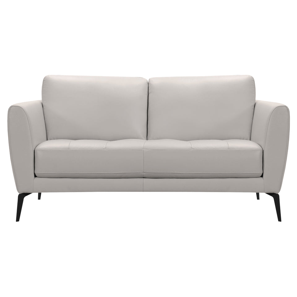 Hope Contemporary Loveseat in Genuine Dove Gray Leather with Black Metal Legs
