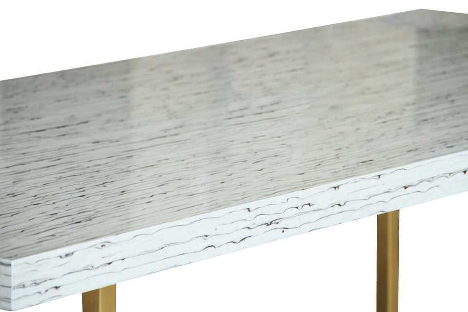 Harmony Contemporary Dining Table in Brushed Gold Finish and Ash Veneer Top