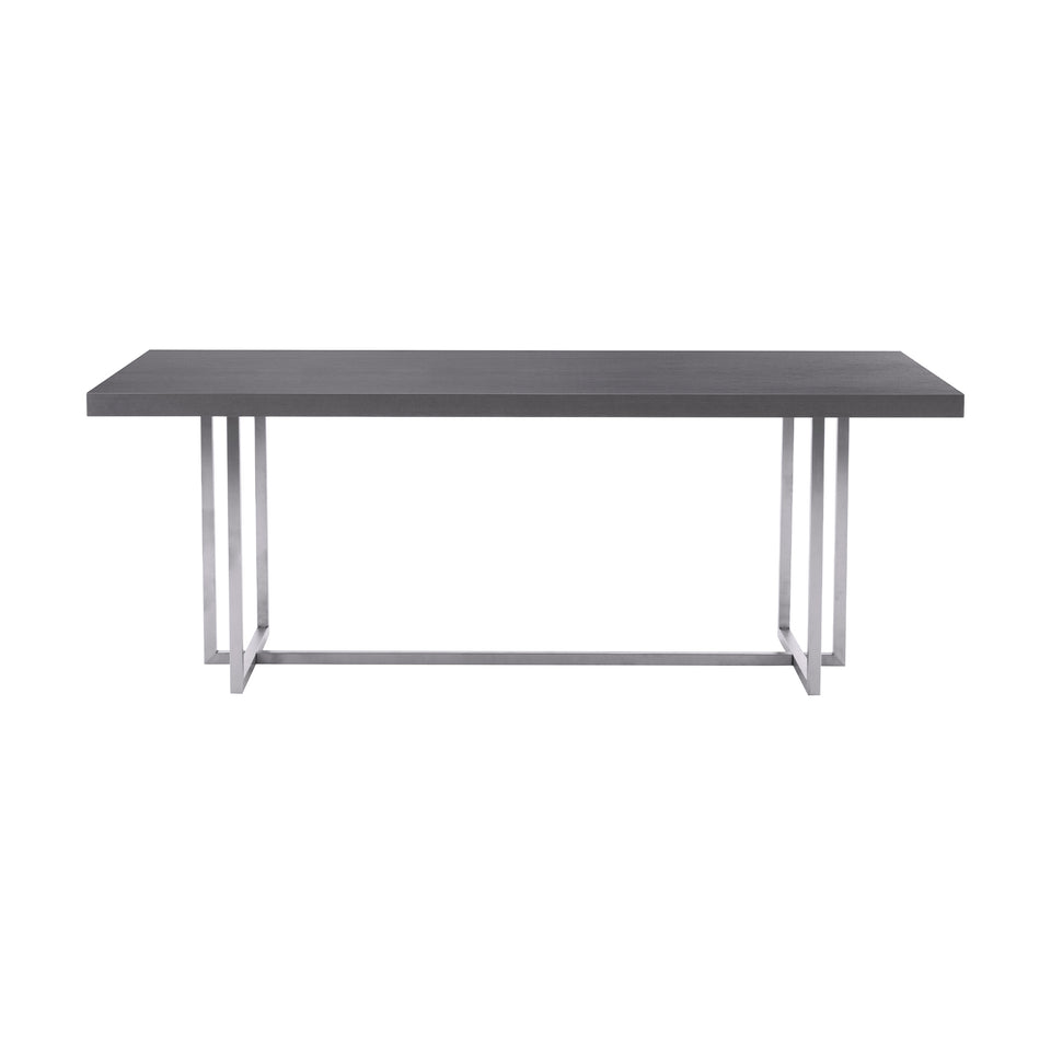 Harmony Contemporary Dining Table in Silver Finish and Gray Veneer Top
