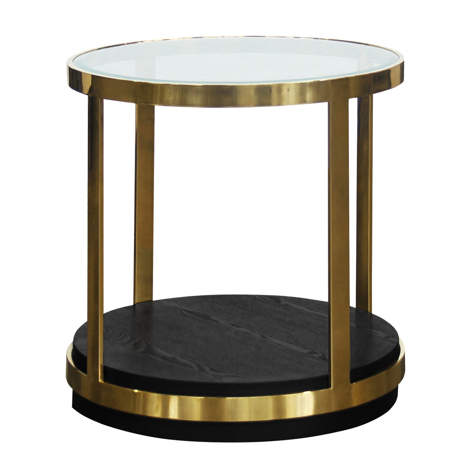 Hattie Contemporary End Table in Brushed Gold Finish and Black Wood