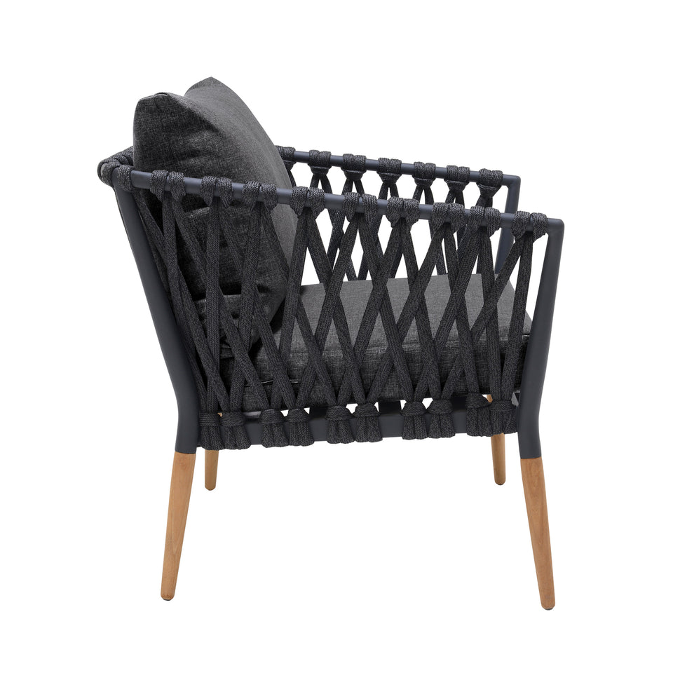 Ipanema Outdoor Teak Wood and Rope Lounge Chair with Dark Grey Olefin
