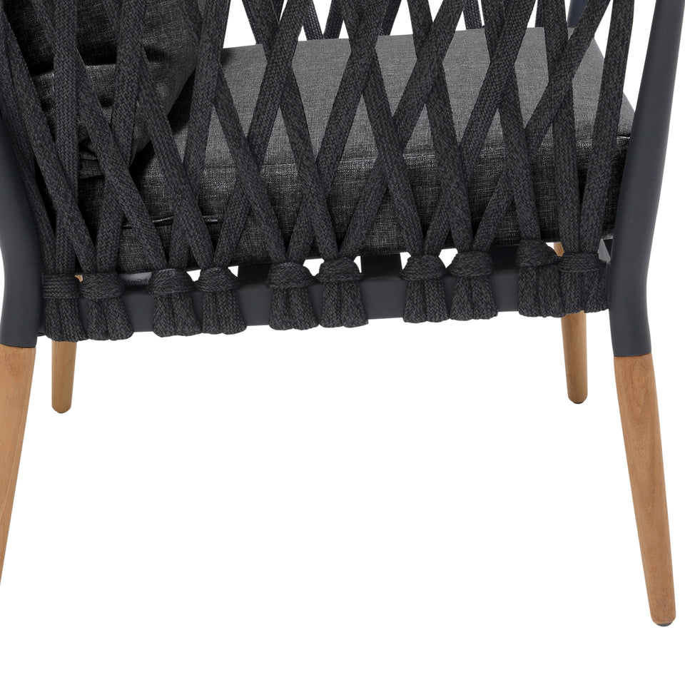 Ipanema Outdoor Teak Wood and Rope Lounge Chair with Dark Grey Olefin