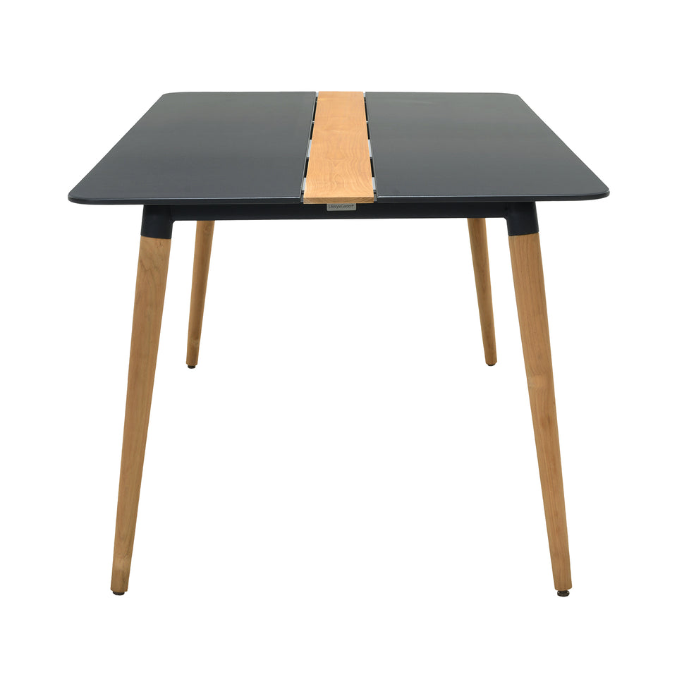 Ipanema Outdoor Aluminum Dining Table in Dark Grey with Natural Teak Wood Accent