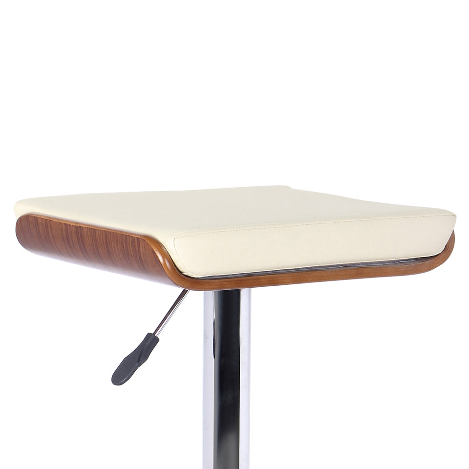 Java Barstool in Chrome finish with Walnut wood and Cream Faux Leather