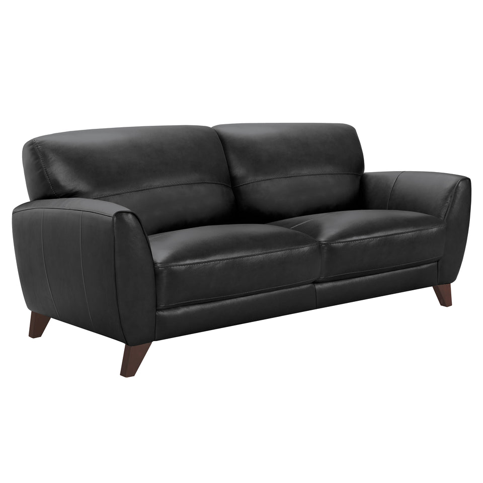 Jedd Contemporary Sofa in Genuine Black Leather with Brown Wood Legs