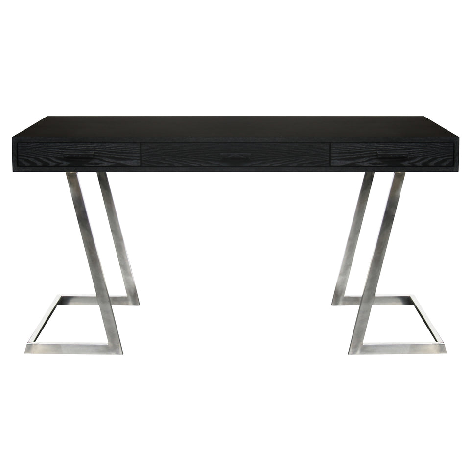 Juniper Contemporary Desk with Polished Stainless Steel Finish and Black Top