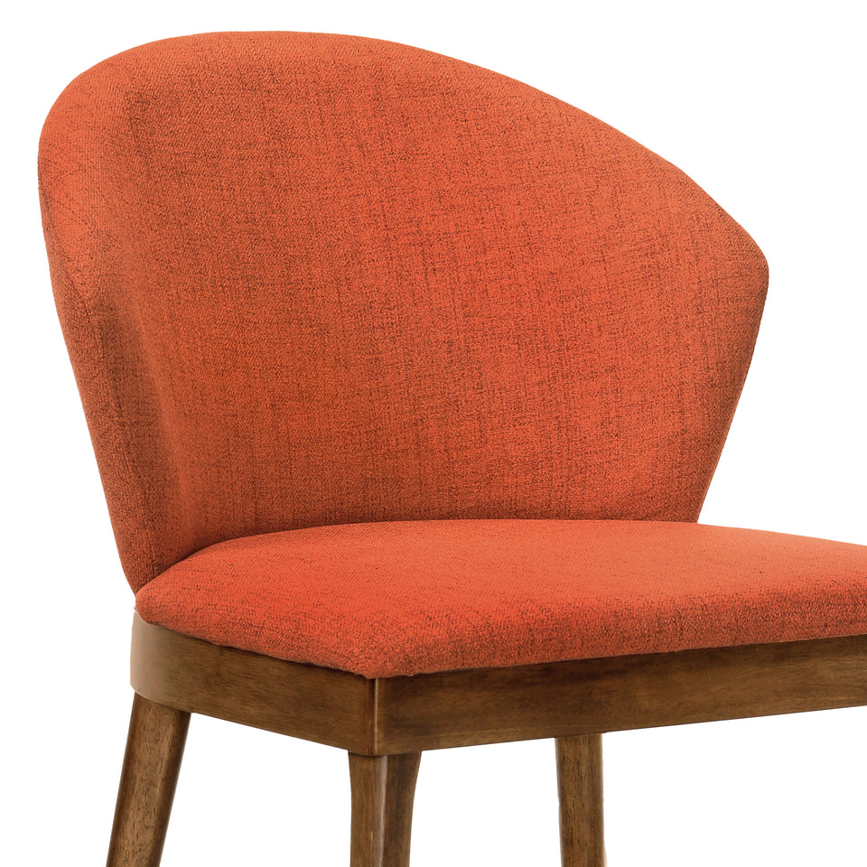Juno Orange Fabric and Walnut Wood Dining Side Chairs - Set of 2