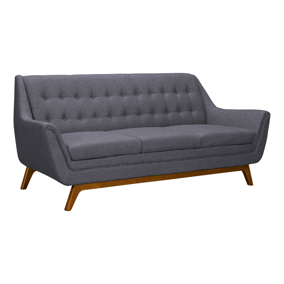 Janson Mid-Century Sofa in Champagne Wood Finish and Dark Gray Fabric
