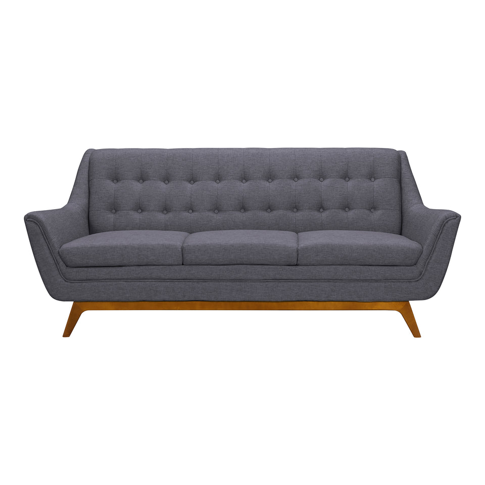 Janson Mid-Century Sofa in Champagne Wood Finish and Dark Gray Fabric