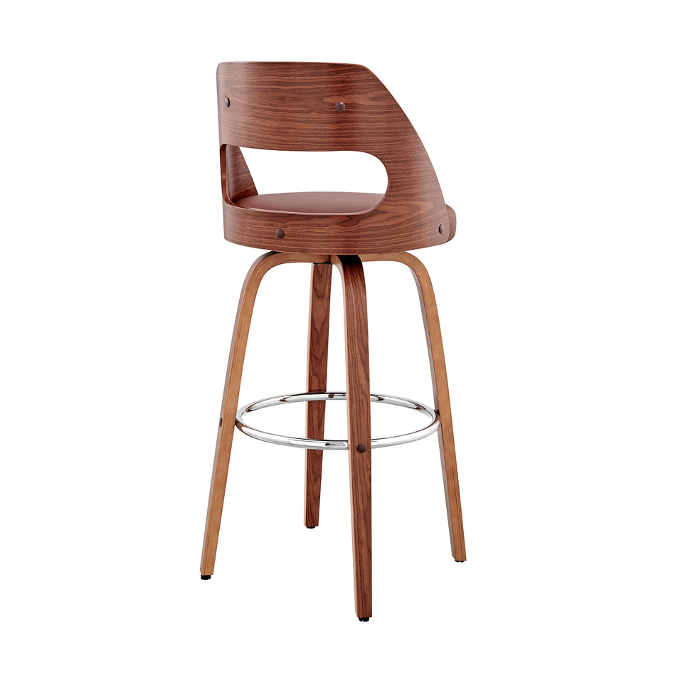 Julius 26" Brown Faux Leather and Walnut Wood Bar Stool