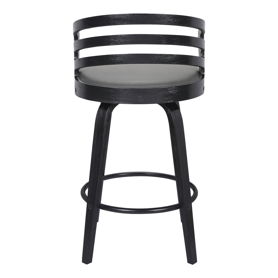 Jayden Contemporary 30" Bar Height Swivel Barstool in Black Brush Wood Finish and Gray Faux Leather