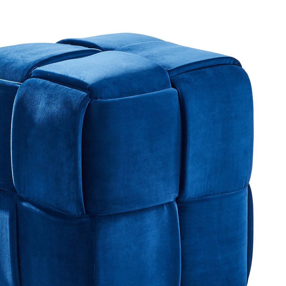 Joy Contemporary Short Ottoman in Blue Velvet