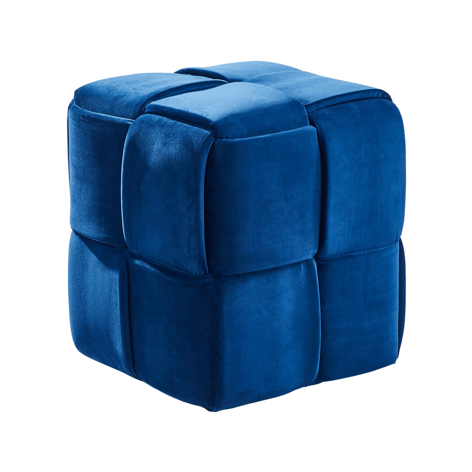 Joy Contemporary Short Ottoman in Blue Velvet