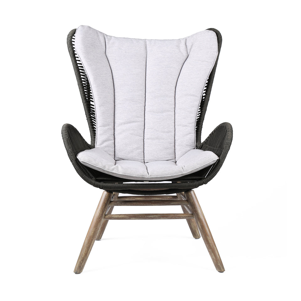 King Indoor Outdoor Lounge Chair in Light Eucalyptus Wood with Truffle Rope and Grey Cushion