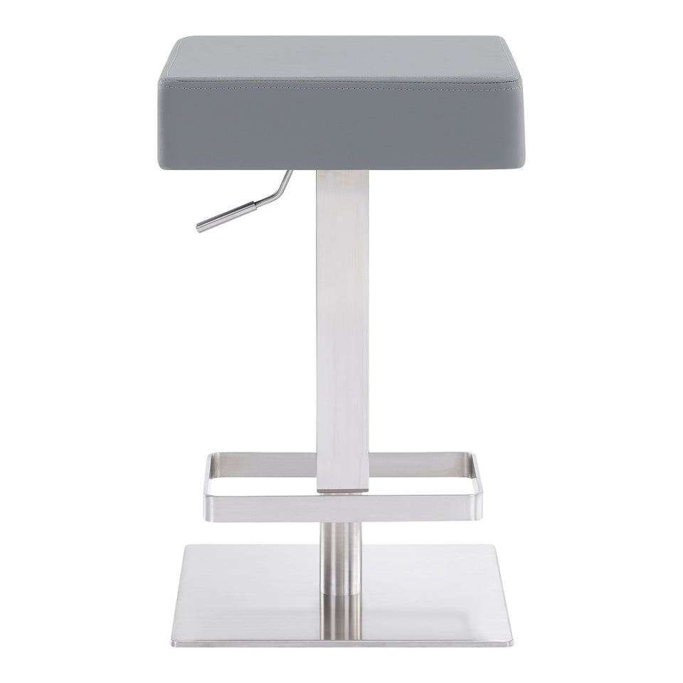 Kaylee Contemporary Swivel Barstool in Brushed Stainless Steel and Gray Faux Leather