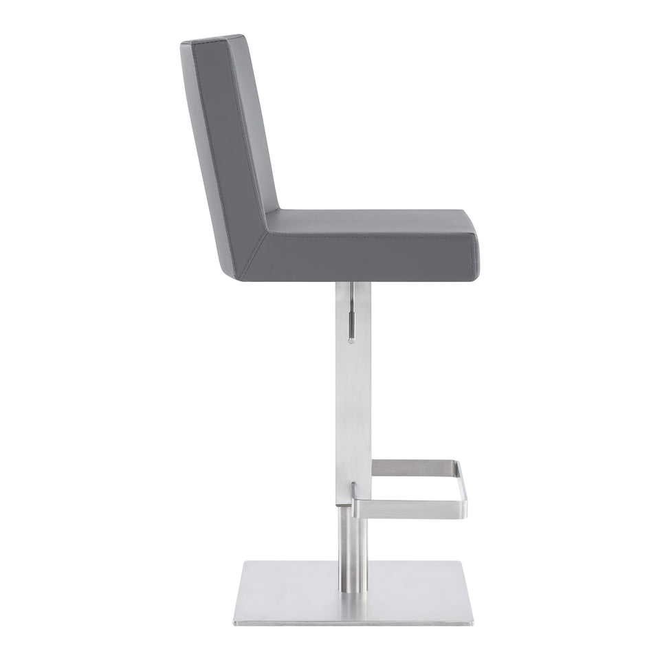Legacy Contemporary Swivel Barstool in Brushed Stainless Steel and Gray Faux Leather