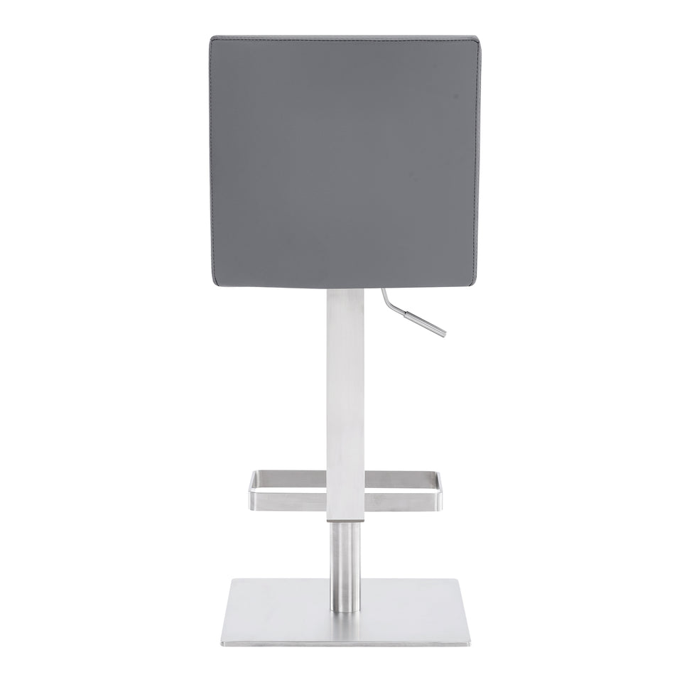 Legacy Contemporary Swivel Barstool in Brushed Stainless Steel and Gray Faux Leather