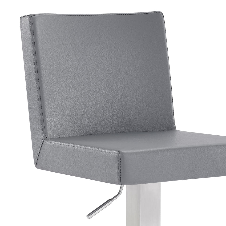 Legacy Contemporary Swivel Barstool in Brushed Stainless Steel and Gray Faux Leather