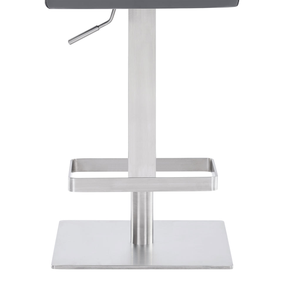 Legacy Contemporary Swivel Barstool in Brushed Stainless Steel and Gray Faux Leather