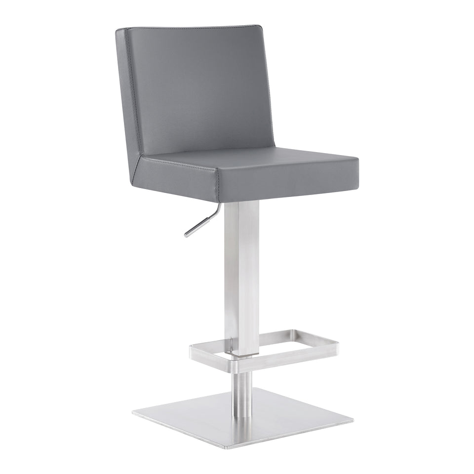 Legacy Contemporary Swivel Barstool in Brushed Stainless Steel and Gray Faux Leather