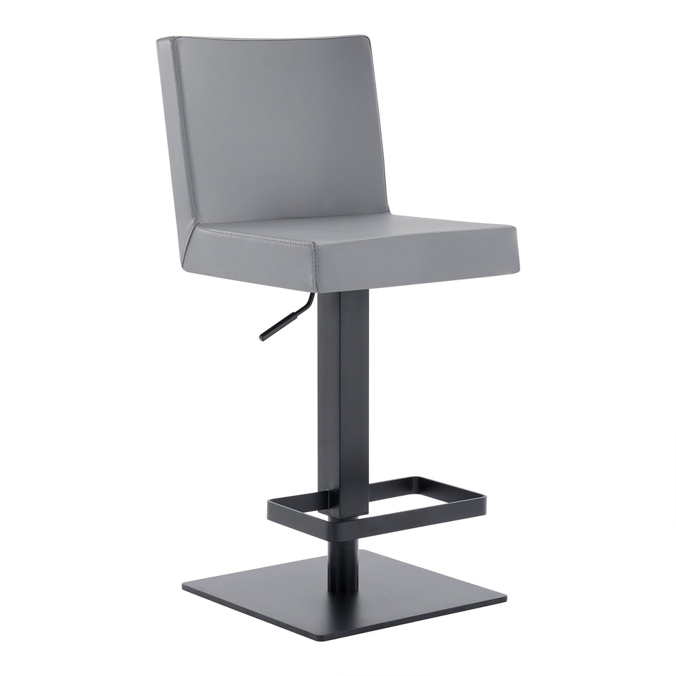 Legacy Contemporary Swivel Barstool in Matte Black Finish and Gray Faux Leather