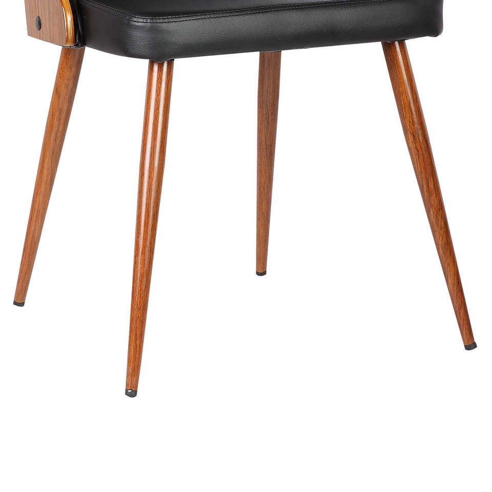 Lily Mid-Century Dining Chair in Walnut Finish and Black Faux Leather