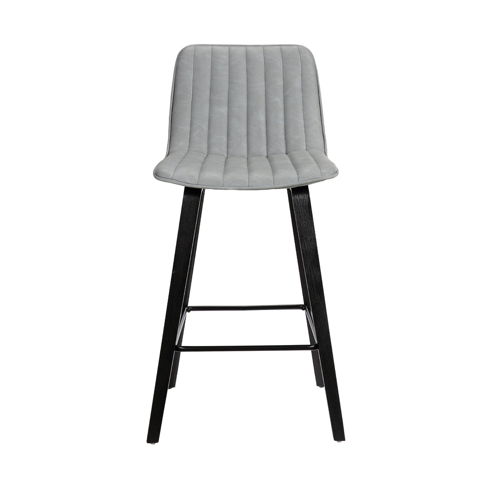 Lorenz 26" Gray Faux Leather Barstool In Black Brushed Wood Finish