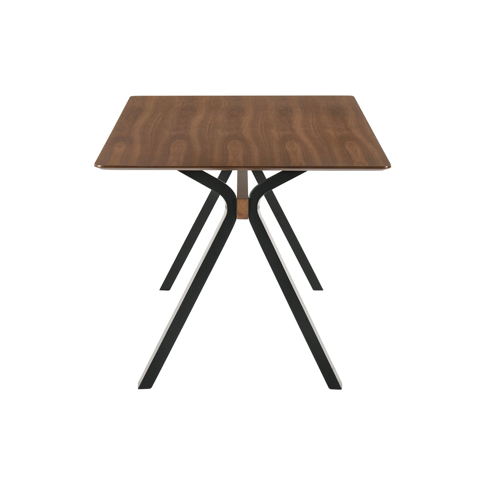 Laredo 63" Mid-Century Modern Walnut Wood Dining Table with Black Legs