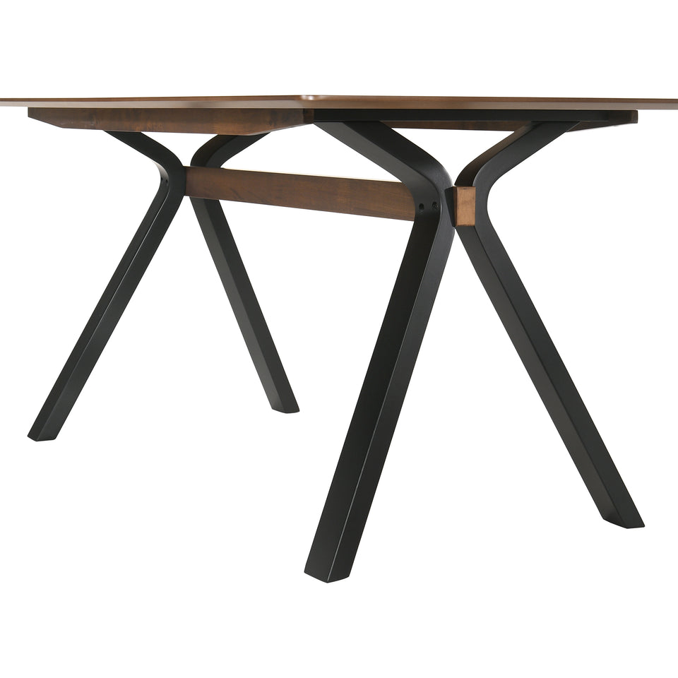 Laredo 63" Mid-Century Modern Walnut Wood Dining Table with Black Legs