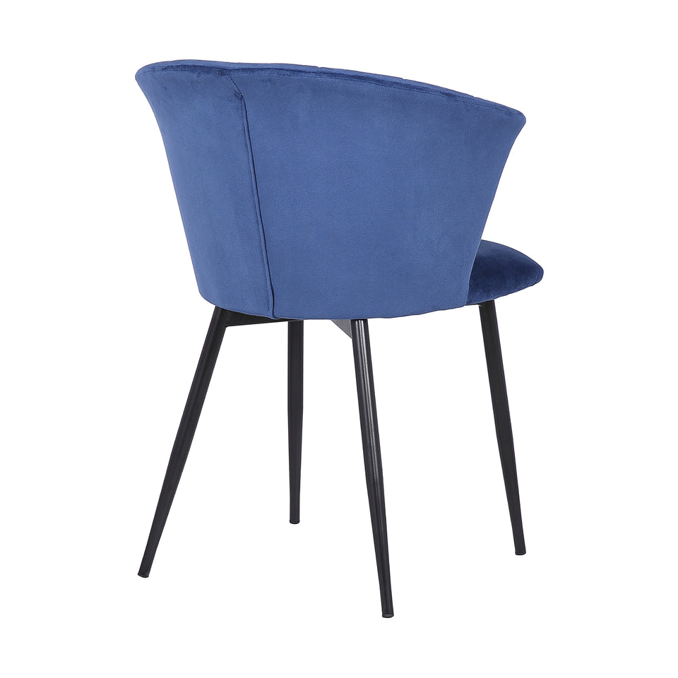 Lulu Contemporary Dining Chair in Black Powder Coated Finish and Blue Velvet