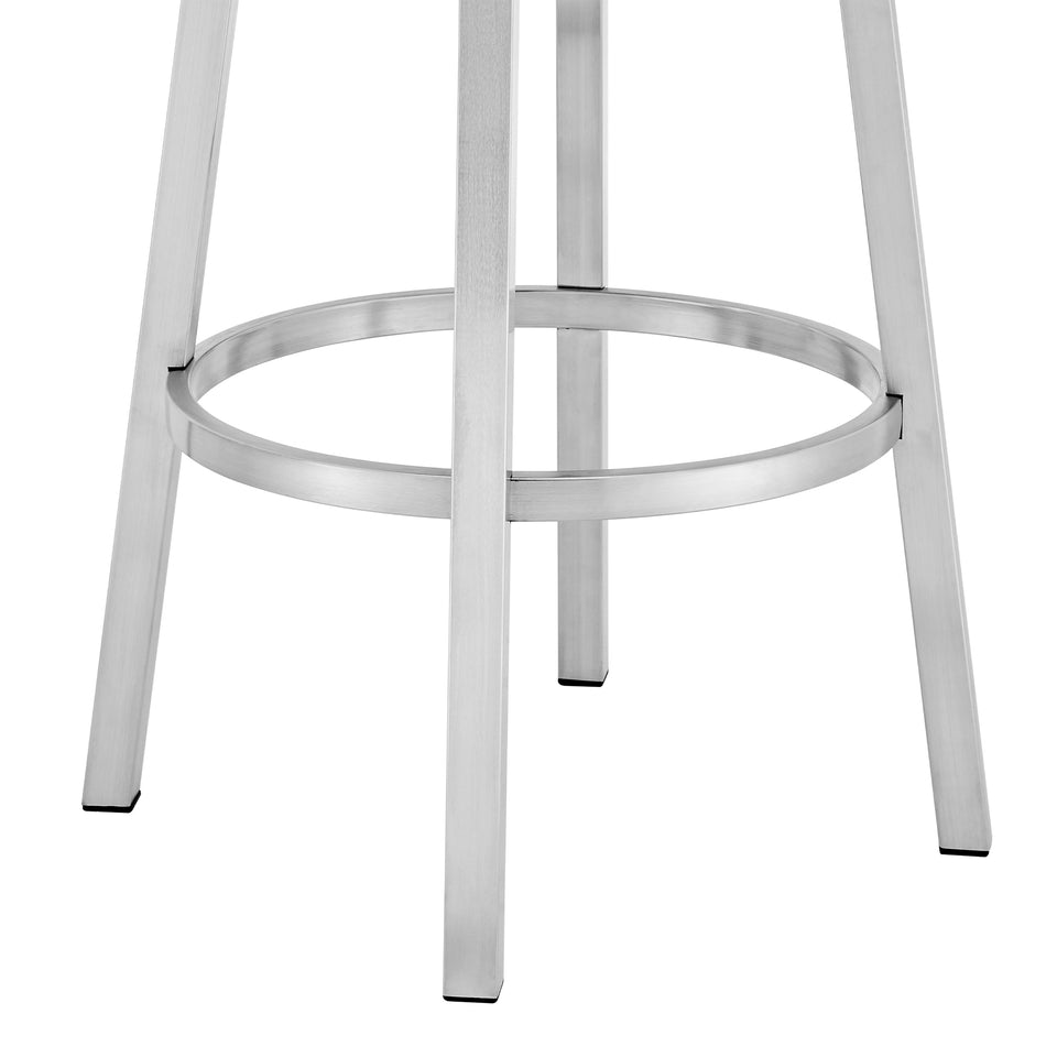 Madrid Contemporary 26" Counter Height Barstool in Brushed Stainless Steel Finish and Blue Faux Leather