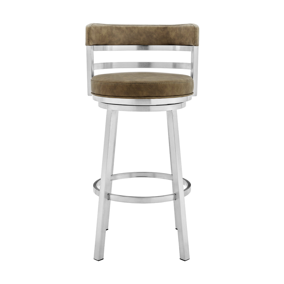 Madrid Contemporary 30" Counter Height Barstool in Brushed Stainless Steel Finish and Green Faux Leather