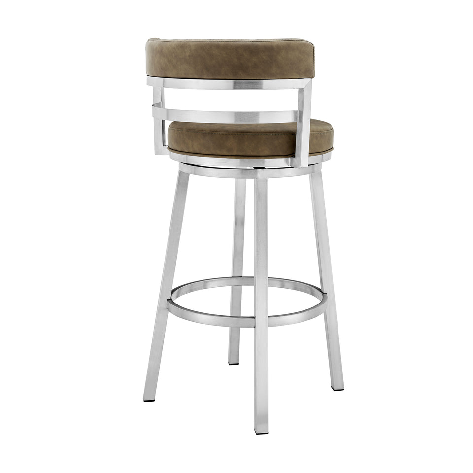 Madrid Contemporary 30" Counter Height Barstool in Brushed Stainless Steel Finish and Green Faux Leather