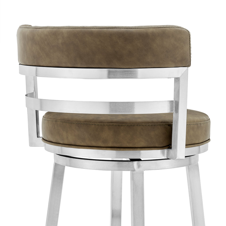 Madrid Contemporary 30" Counter Height Barstool in Brushed Stainless Steel Finish and Green Faux Leather