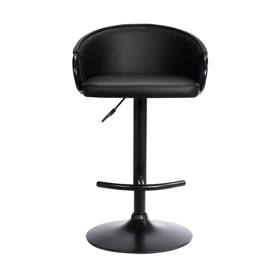 Montego Adjustable Black Faux Leather Swivel Barstool in Black Powder Coated Finish