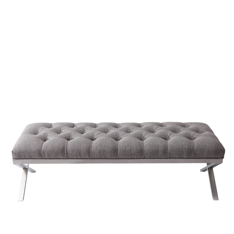 Milo Bench in Brushed Stainless Steel finish with Gray Fabric