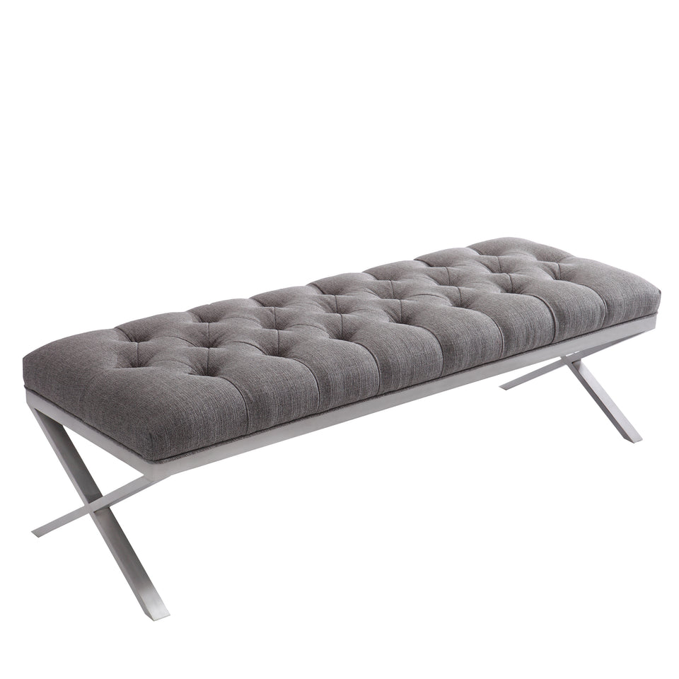 Milo Bench in Brushed Stainless Steel finish with Gray Fabric