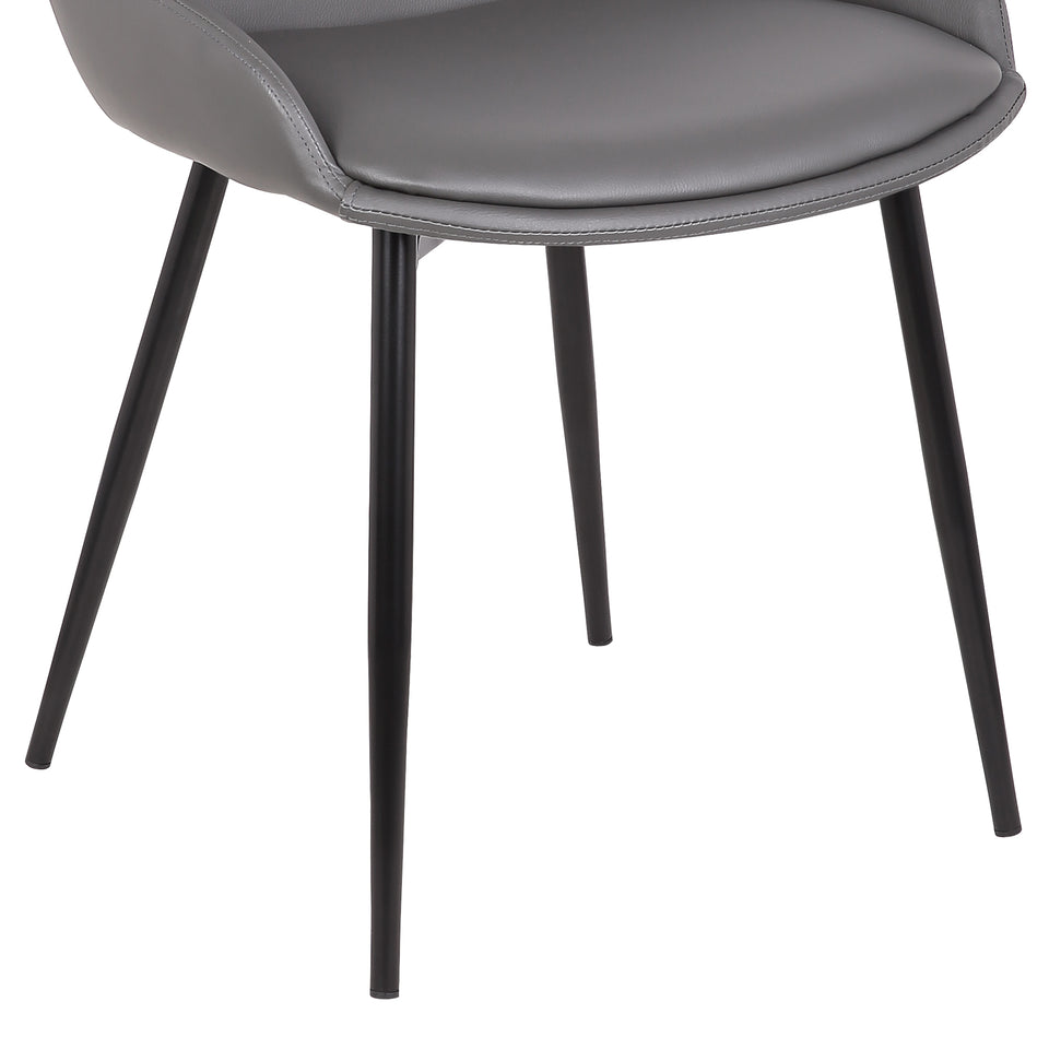 Mia Contemporary Dining Chair in Gray Faux Leather with Black Powder Coated Metal Legs