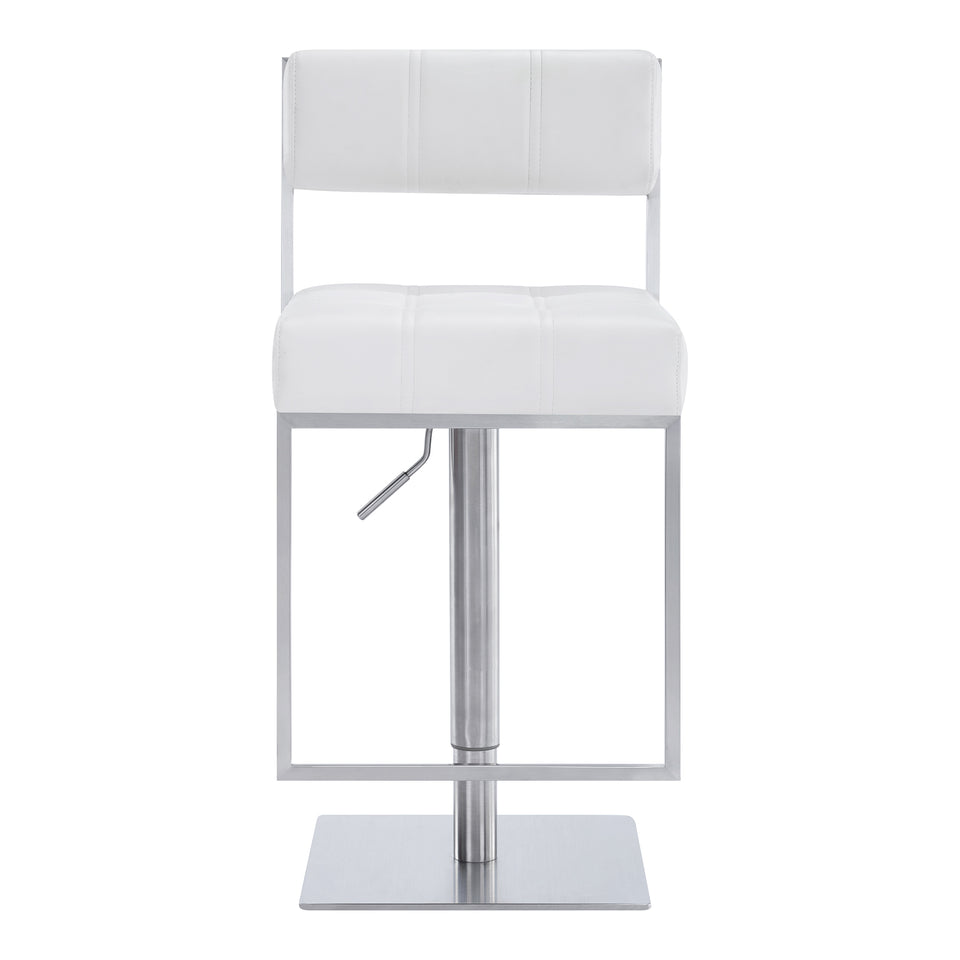 Michele Contemporary Swivel Barstool in Brushed Stainless Steel and White Faux Leather