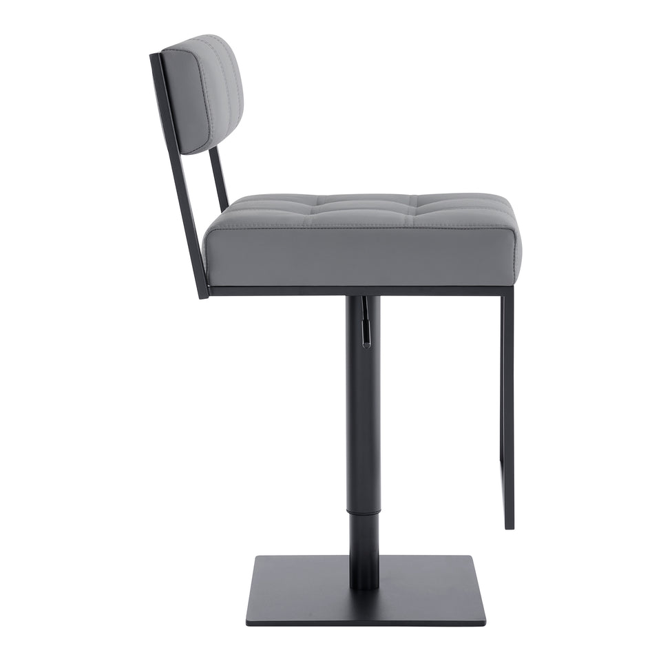 Michele Contemporary Swivel Barstool in Matte Black Finish and Gray Faux Leather