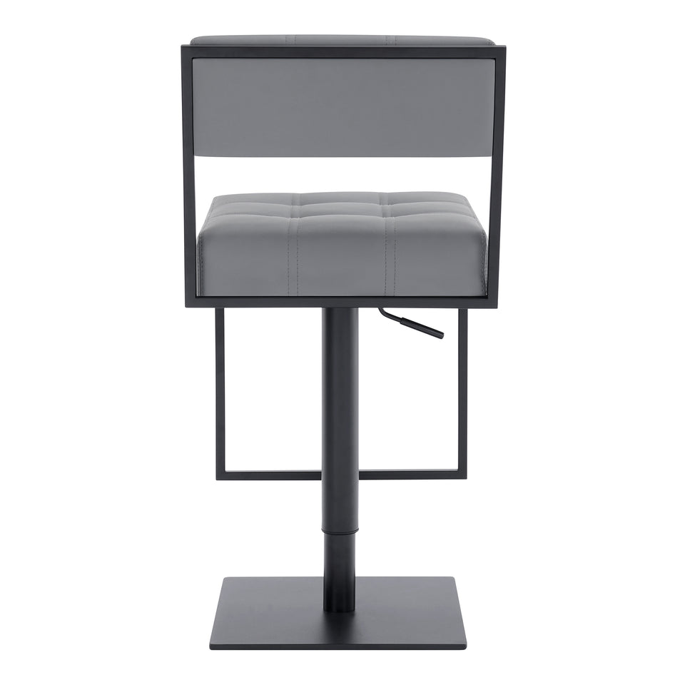 Michele Contemporary Swivel Barstool in Matte Black Finish and Gray Faux Leather