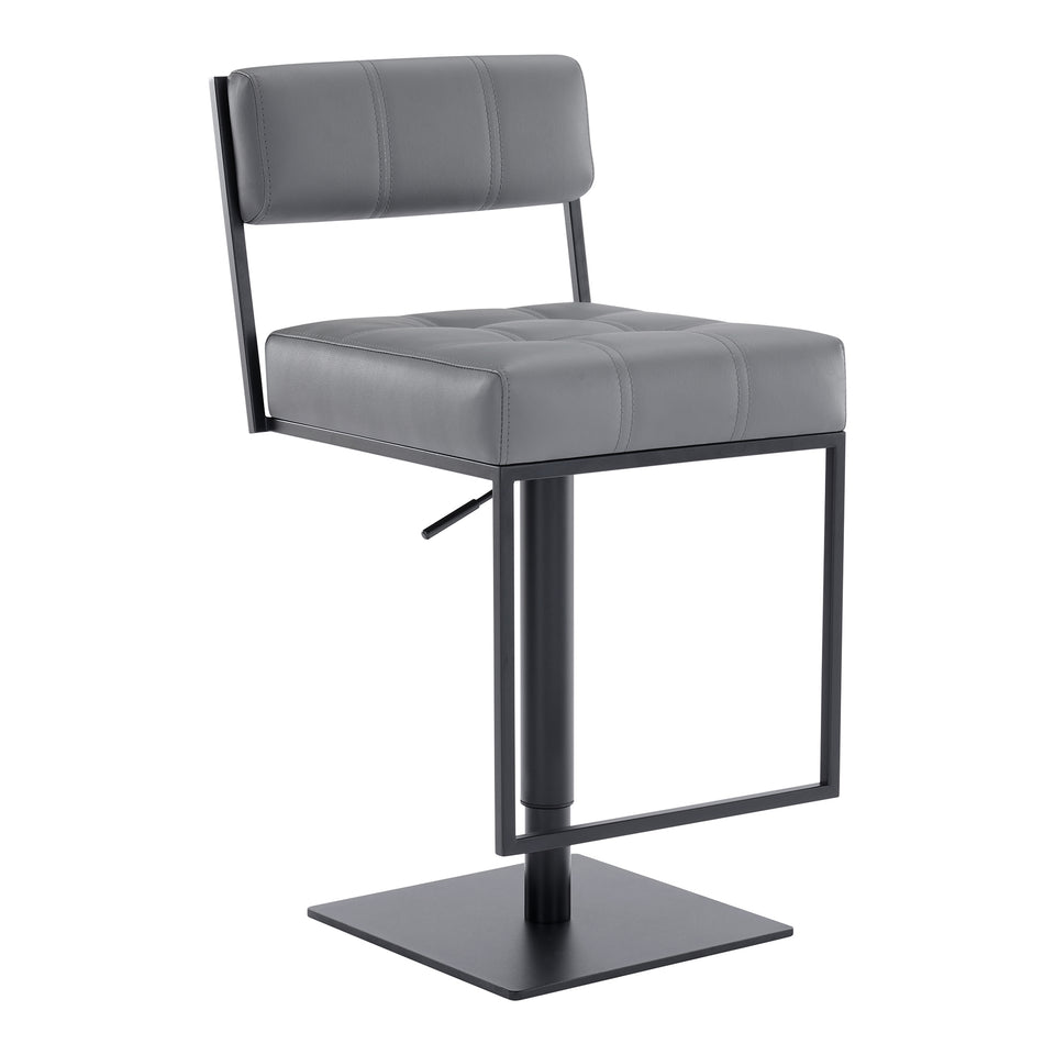 Michele Contemporary Swivel Barstool in Matte Black Finish and Gray Faux Leather