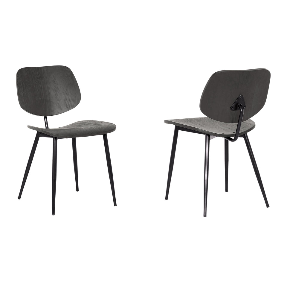 Miki Mid-Century Black Wood Dining Accent Chairs (Set of 2)