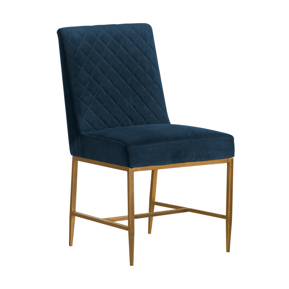 Memphis Blue Velvet and Antique Brass Accent Dining Chair- Set of 2