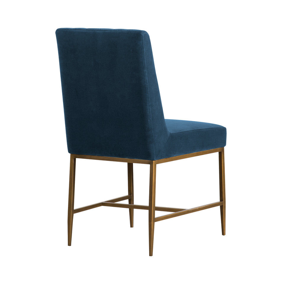 Memphis Blue Velvet and Antique Brass Accent Dining Chair- Set of 2