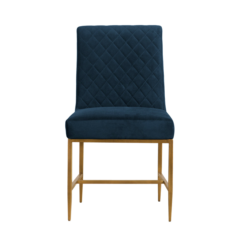 Memphis Blue Velvet and Antique Brass Accent Dining Chair- Set of 2